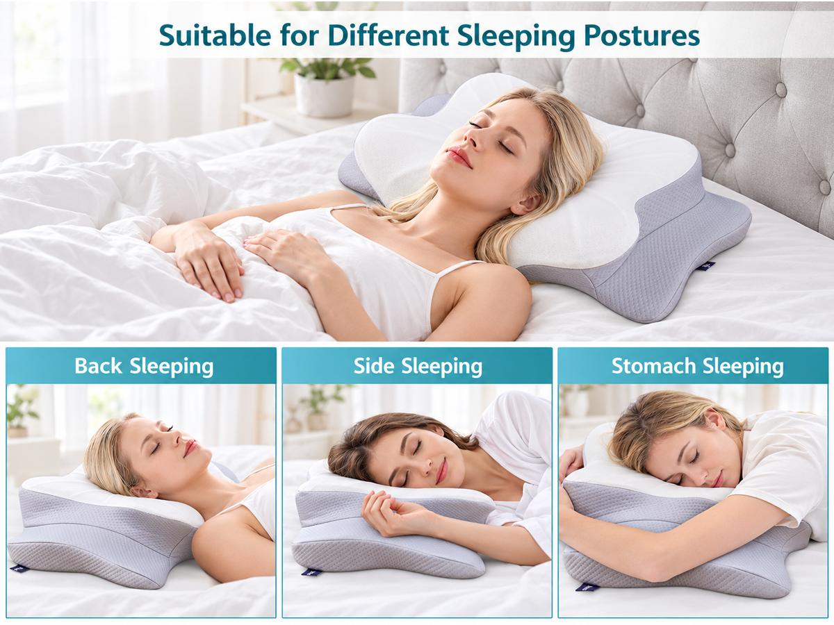 Cervical Neck Pillow 2 in 1 Cooling Memory Foam Ergonomic