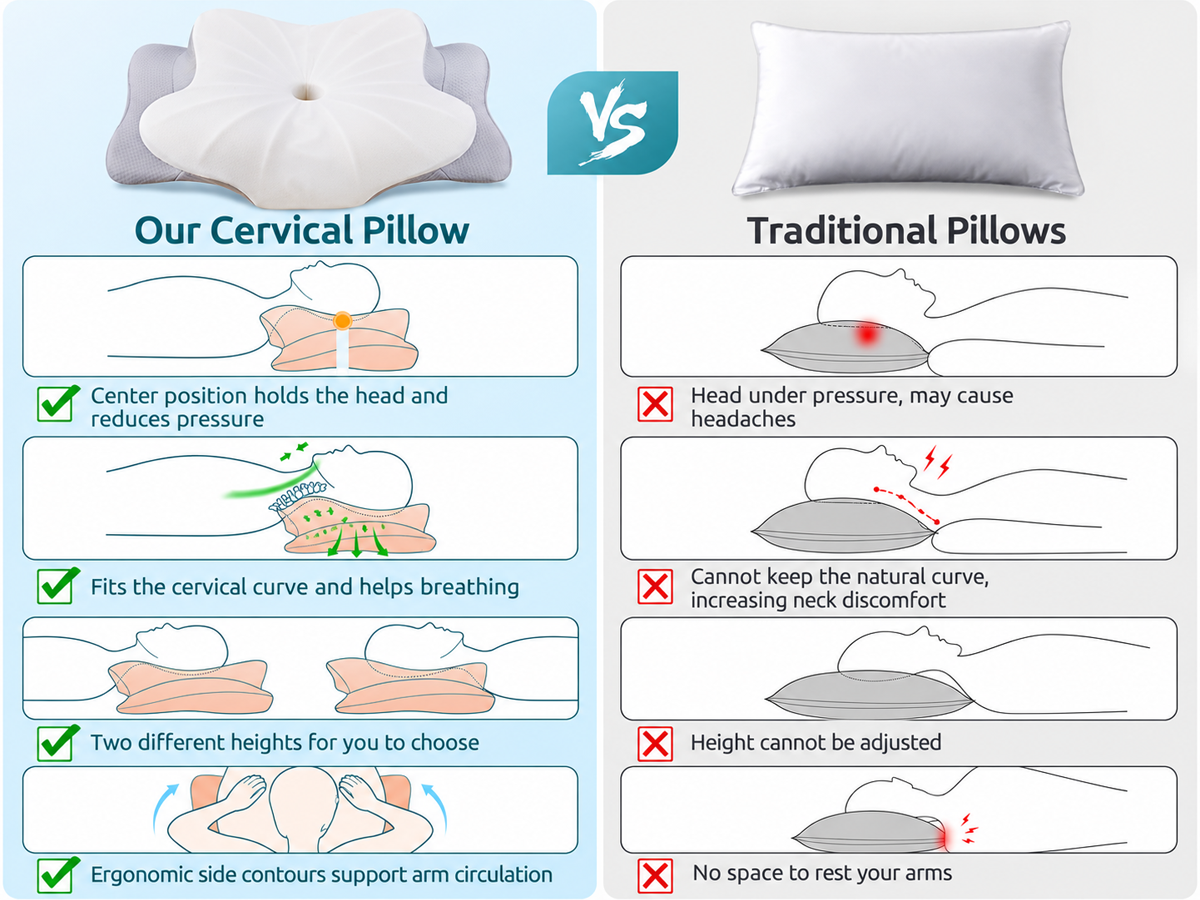 Cervical Neck Pillow 2 in 1 Cooling Memory Foam Ergonomic