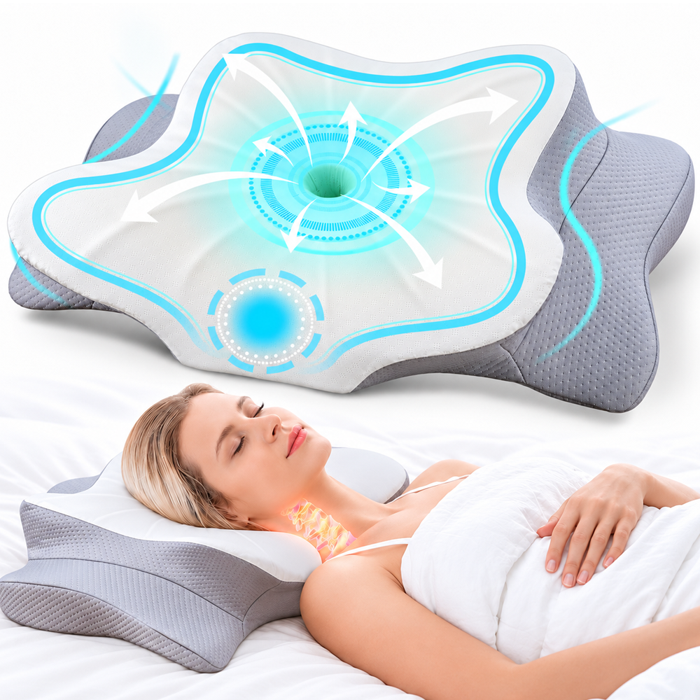 Cervical Neck Pillow 2 in 1 Cooling Memory Foam Ergonomic