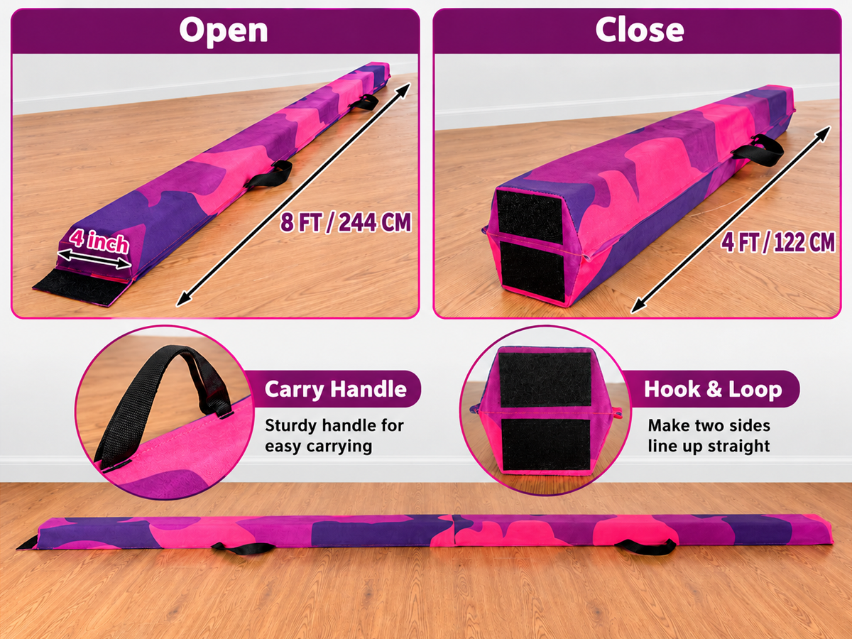 Gymnastics Folding Balance Beam 2.4M Practice Beam for Home Training