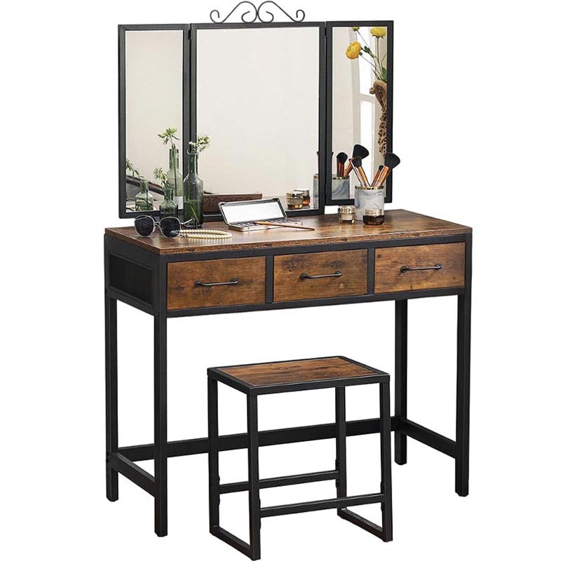 3 Drawers Dressing Table with Tri-Fold Mirror