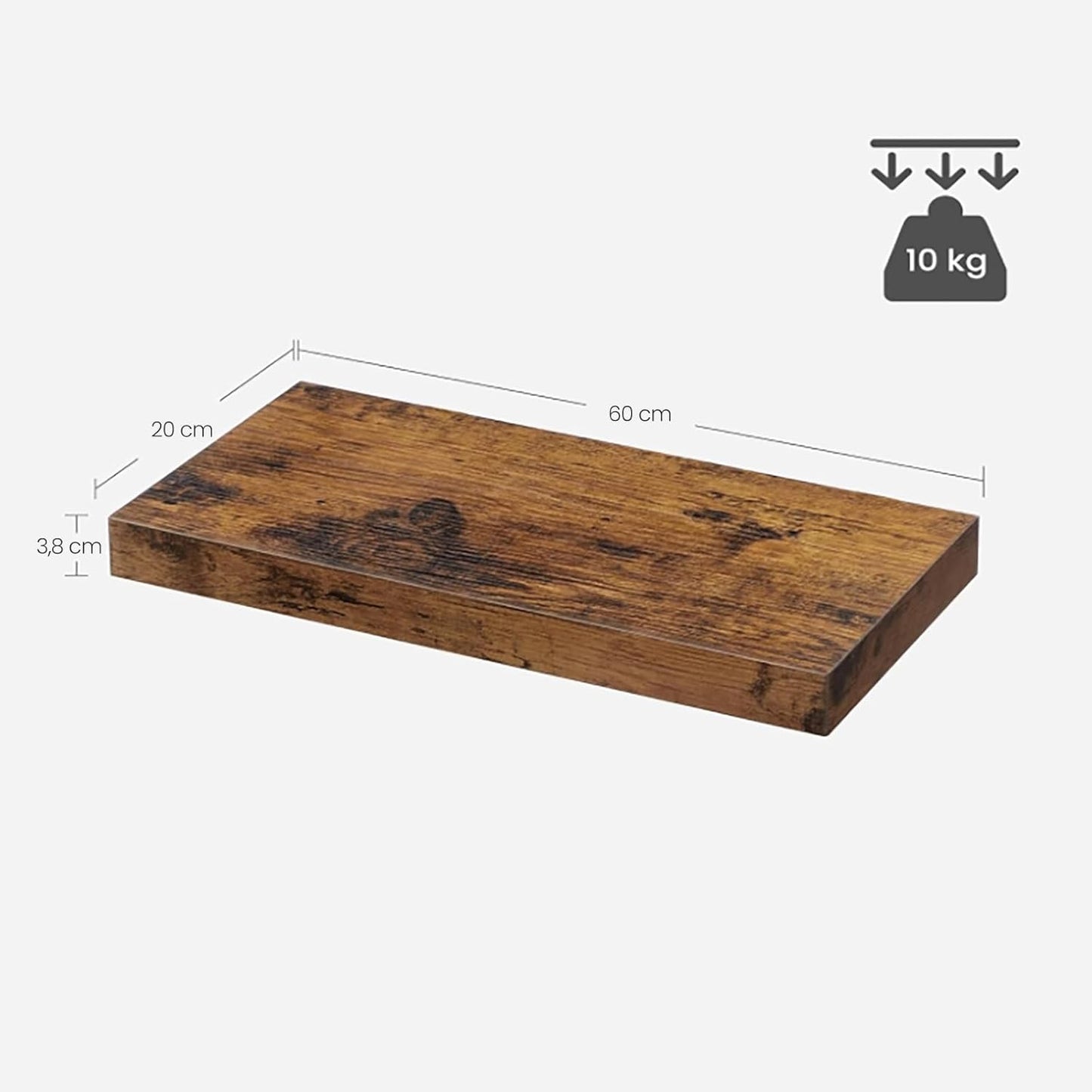 VASAGLE Rustic Brown Floating Shelf - 38MM Wall Mounted Shelf for Photos, Decorations, and More