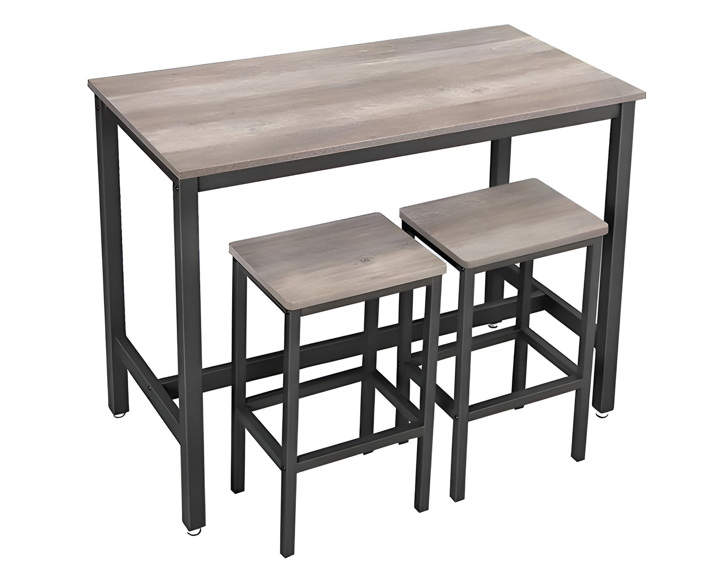 Bar Table and Stool Set Industrial Breakfast Table with 2 Stools Greige Black
