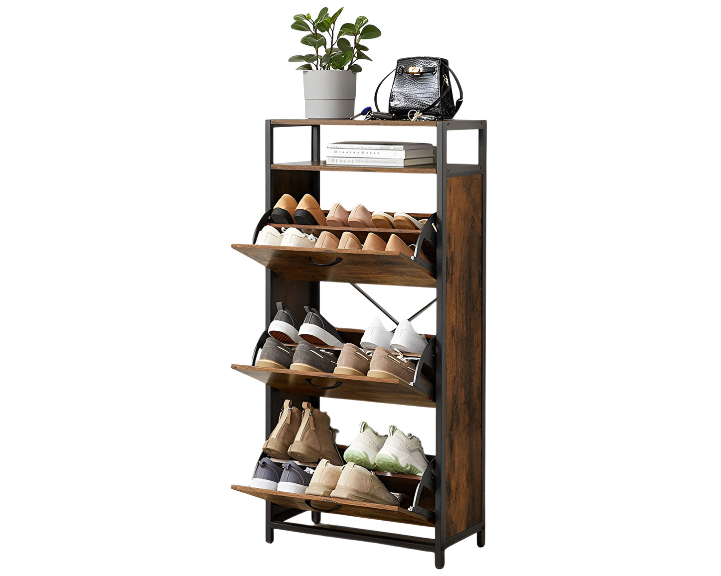Storage Rack for Hallway Entryway 15–24 Pairs Rustic Brown Black