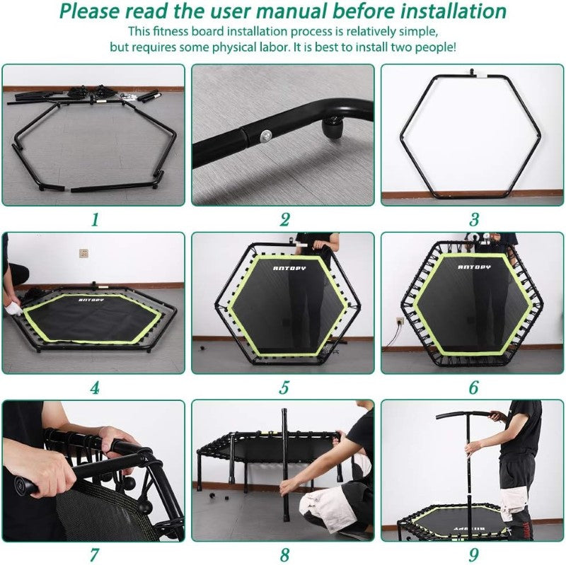 48'' Fitness Trampoline with Adjustable Handle Bar
