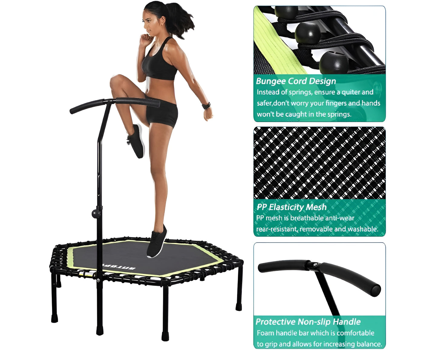 48'' Fitness Trampoline with Adjustable Handle Bar