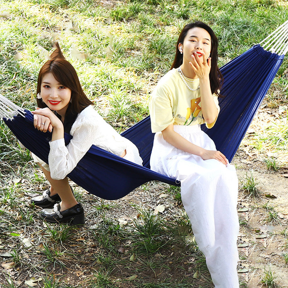 Outdoor Hammock – Portable Canvas Hammock 2 Person with Wooden Bar & Carry Bag