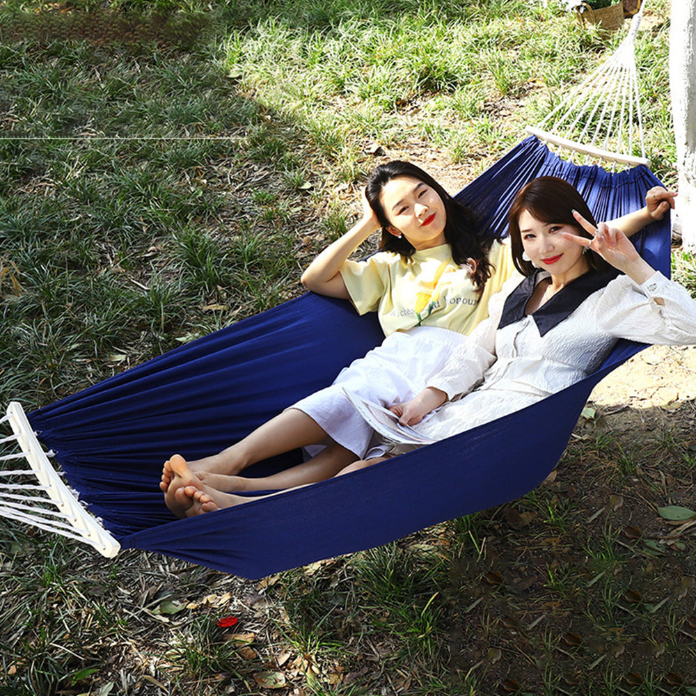 Outdoor Hammock – Portable Canvas Hammock 2 Person with Wooden Bar & Carry Bag