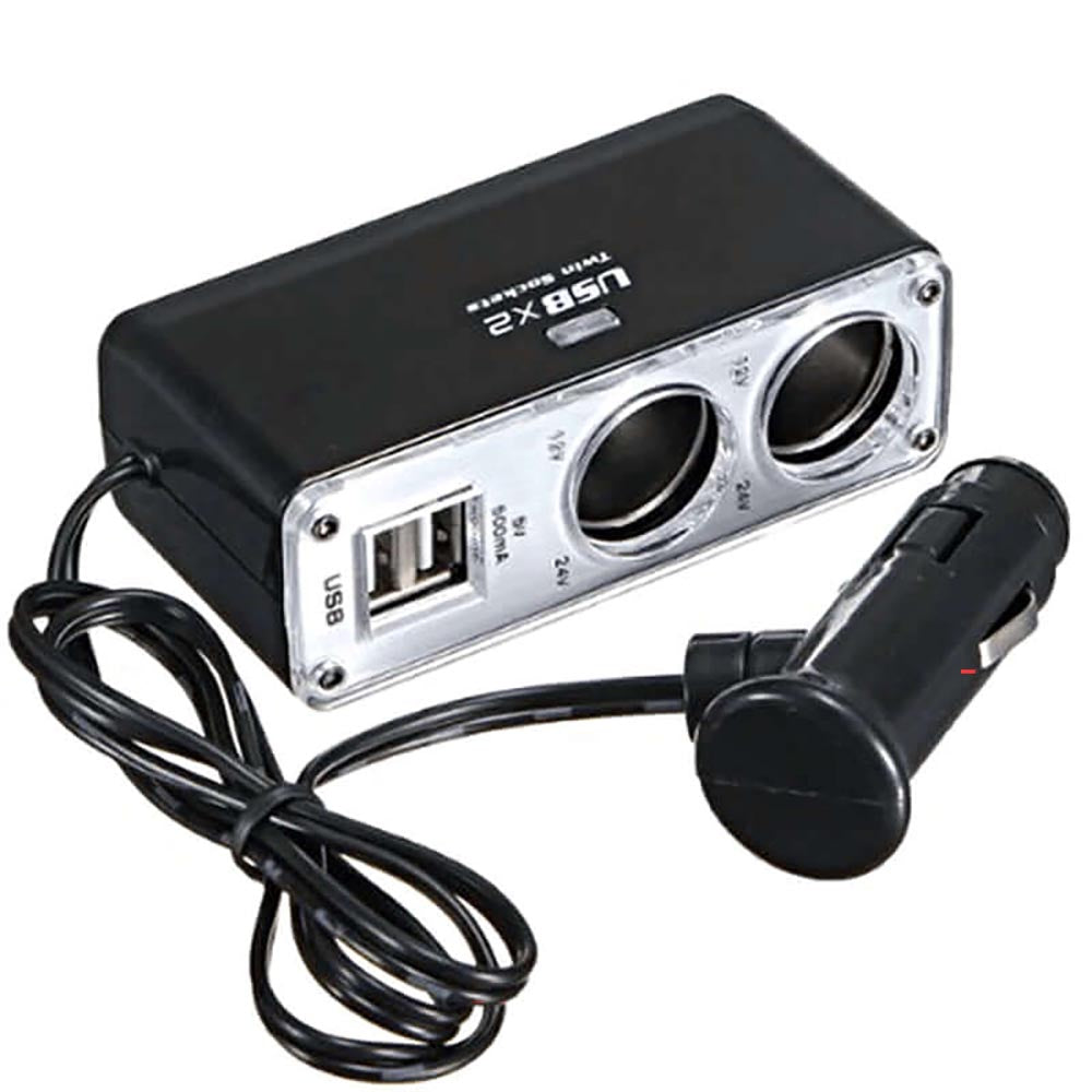 Double USB Port 2 Way Car Cigarette Lighter Socket Splitter Charger