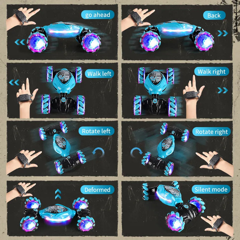 Stunt RC Car – 1:14 Scale 4WD Gesture-Controlled Remote Control Car with Lights Music – Perfect Birthday Gift for Boys and Girls Aged 4-12