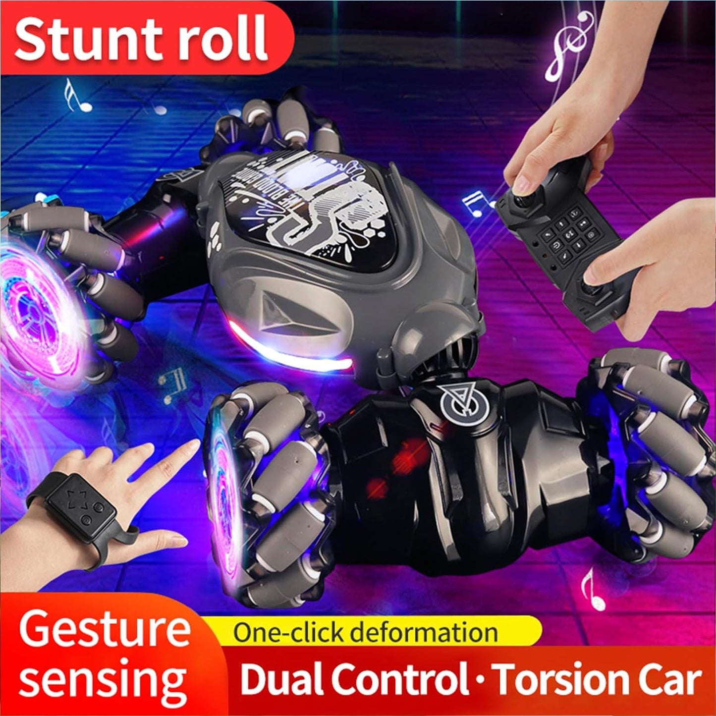 Stunt RC Car – 1:14 Scale 4WD Gesture-Controlled Remote Control Car with Lights Music – Perfect Birthday Gift for Boys and Girls Aged 4-12