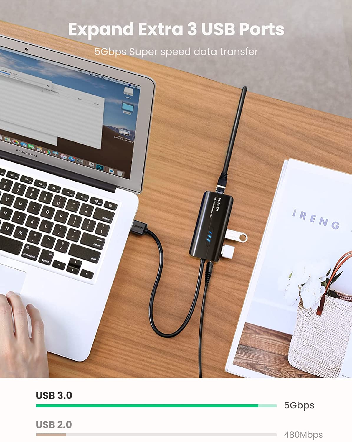 USB 3.0 Hub Ethernet Adapter 10 100 1000 Gigabit Network Converter with 3 USB 3.0 Ports Hub Compatible with Laptop PC