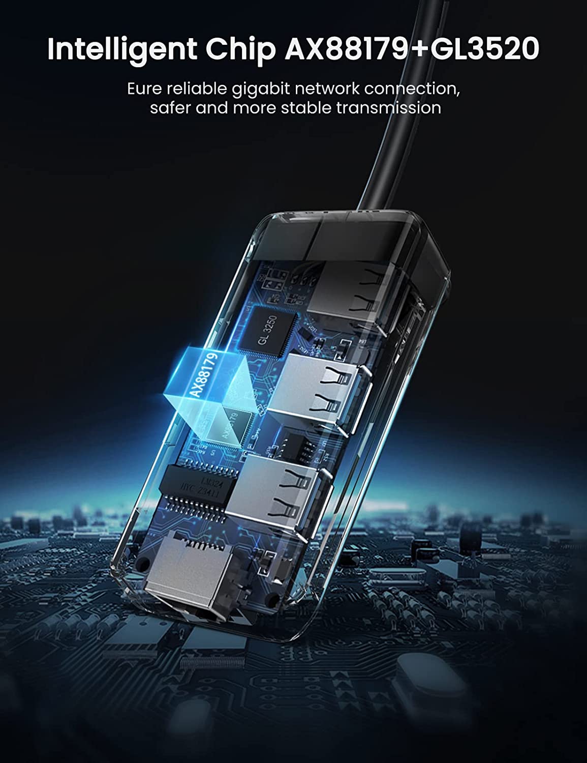 USB 3.0 Hub Ethernet Adapter 10 100 1000 Gigabit Network Converter with 3 USB 3.0 Ports Hub Compatible with Laptop PC