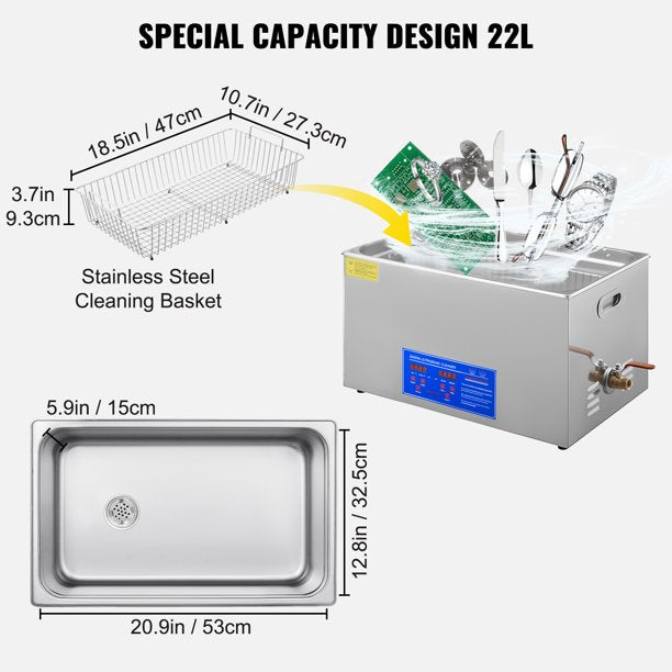 22L Ultrasonic Cleaner Stainless Steel with Digital Timer