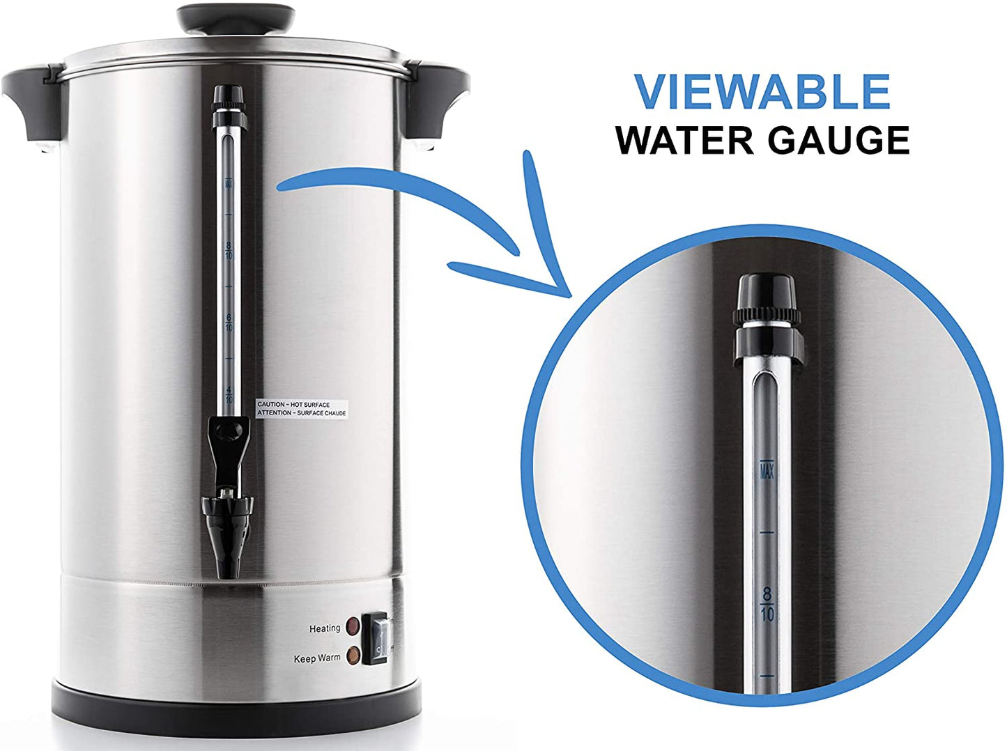 Commercial Grade Stainless Steel Coffee Hot Water Urn – 25L Capacity for Catering