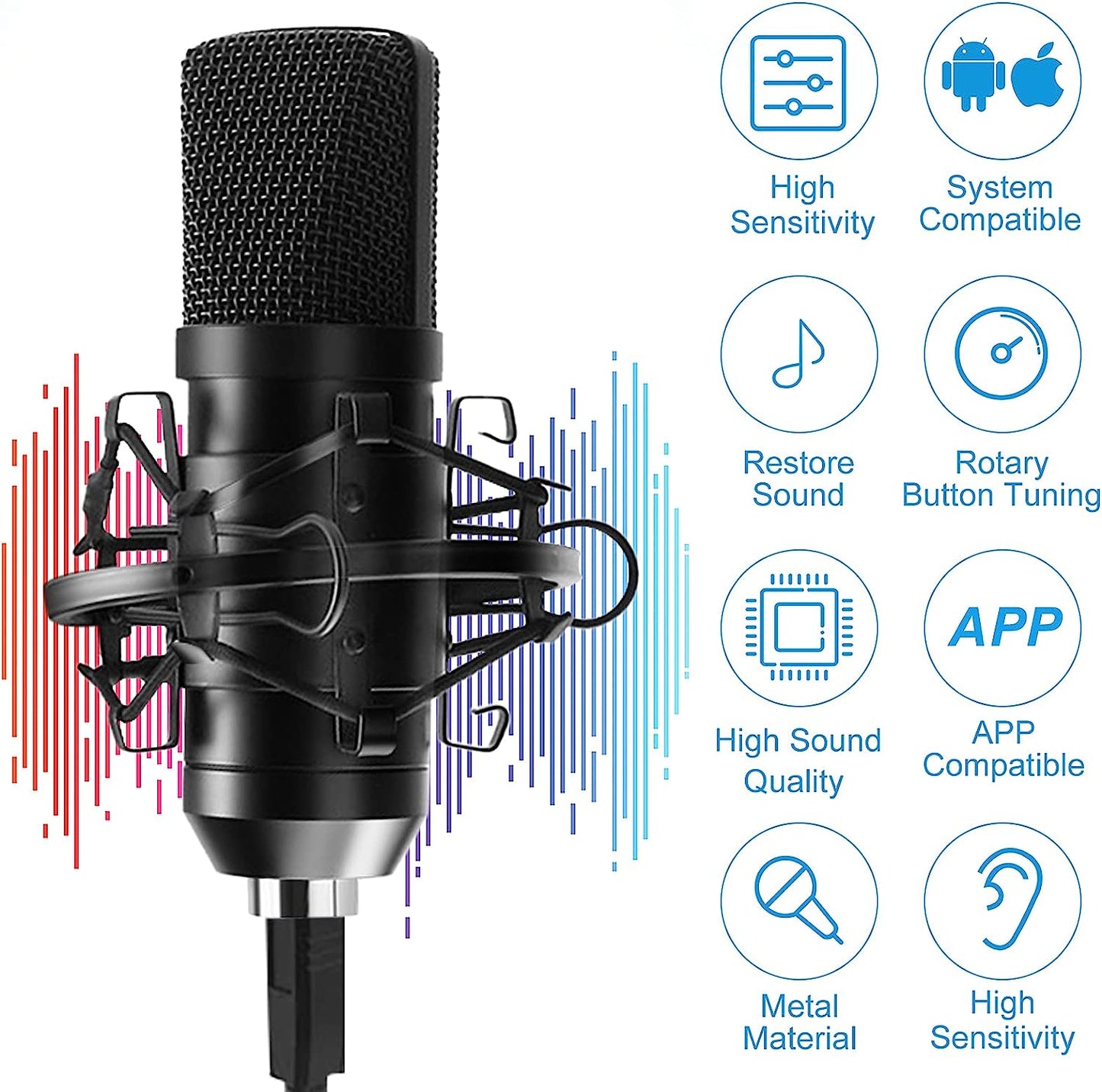 USB Condenser Microphone Mic with Stand