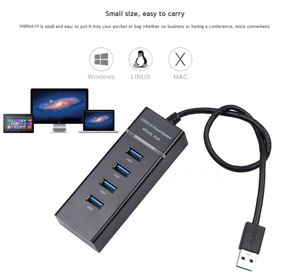 USB Hub – 4-Port USB 3.0 Hub with 5Gbps Speed & Plug-and-Play Design