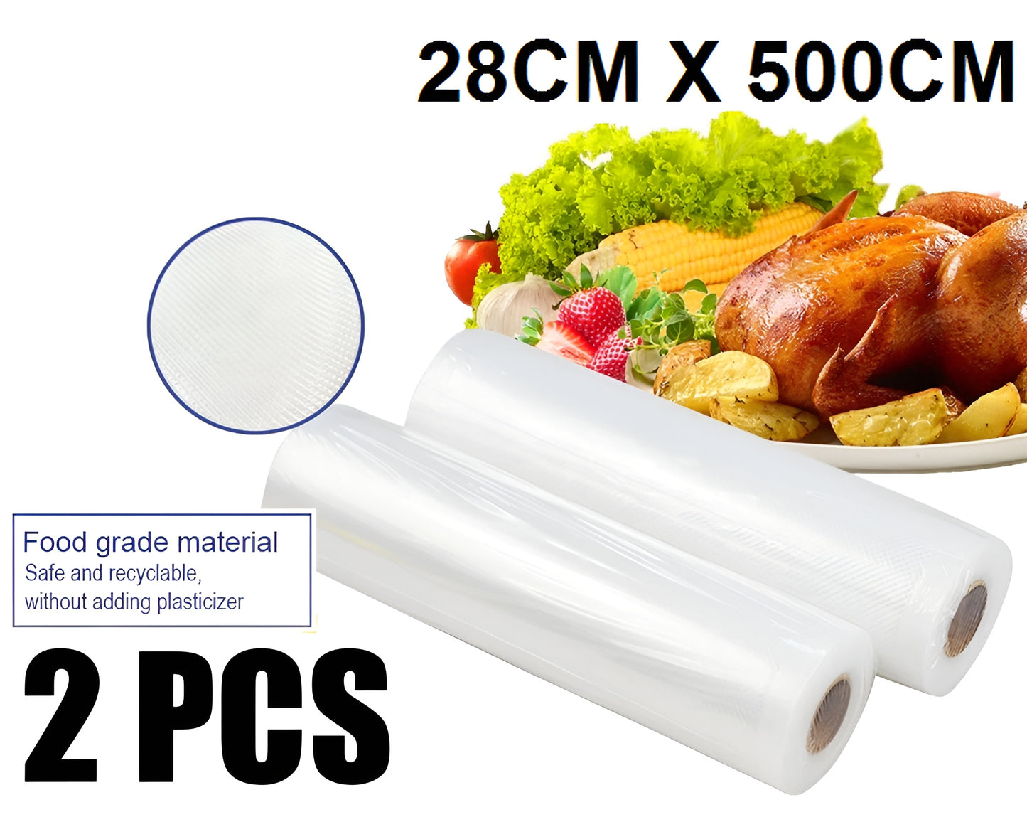 2PCS Vacuum Sealer Bags Food Saver Roll