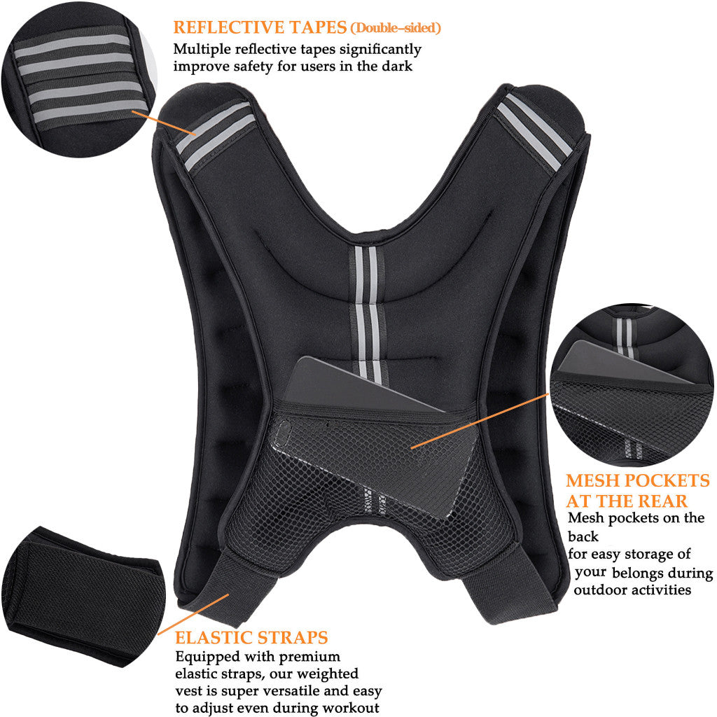 Weighted Vest 8KG – Adjustable Weighted Vest with Iron Sand & Reflective Straps for Home Fitness