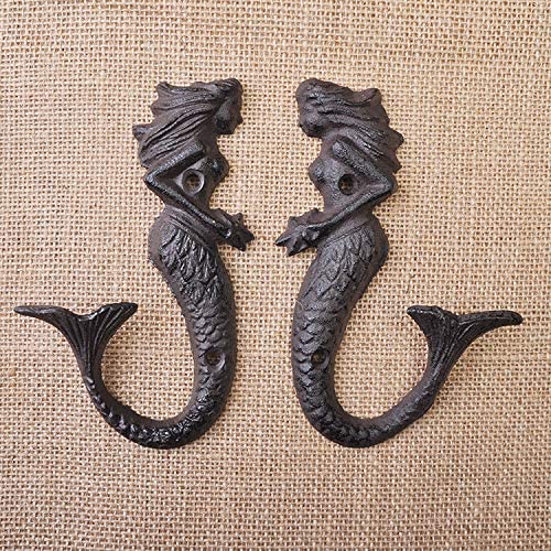 Cast Iron Mermaid Hook - Rustic - Set Of 2