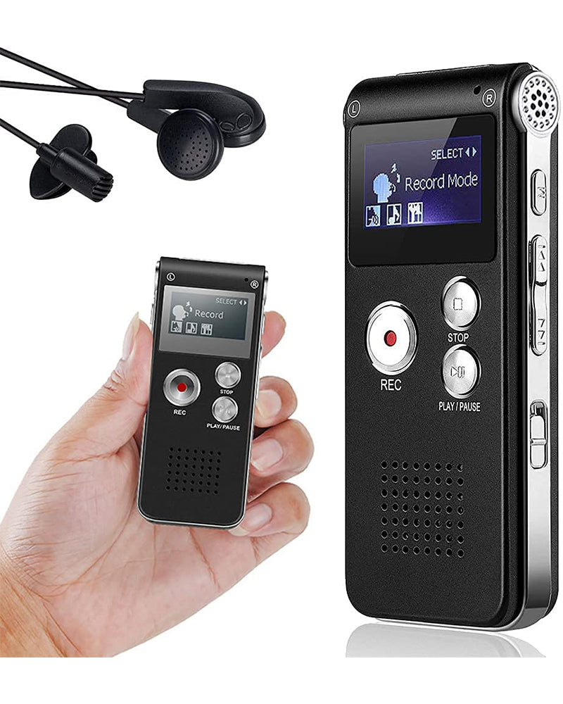 Solid Spikes 8GB Digital Voice Recorder – Audio MP3 Player, Rechargeable LCD Sound Dictaphone Device