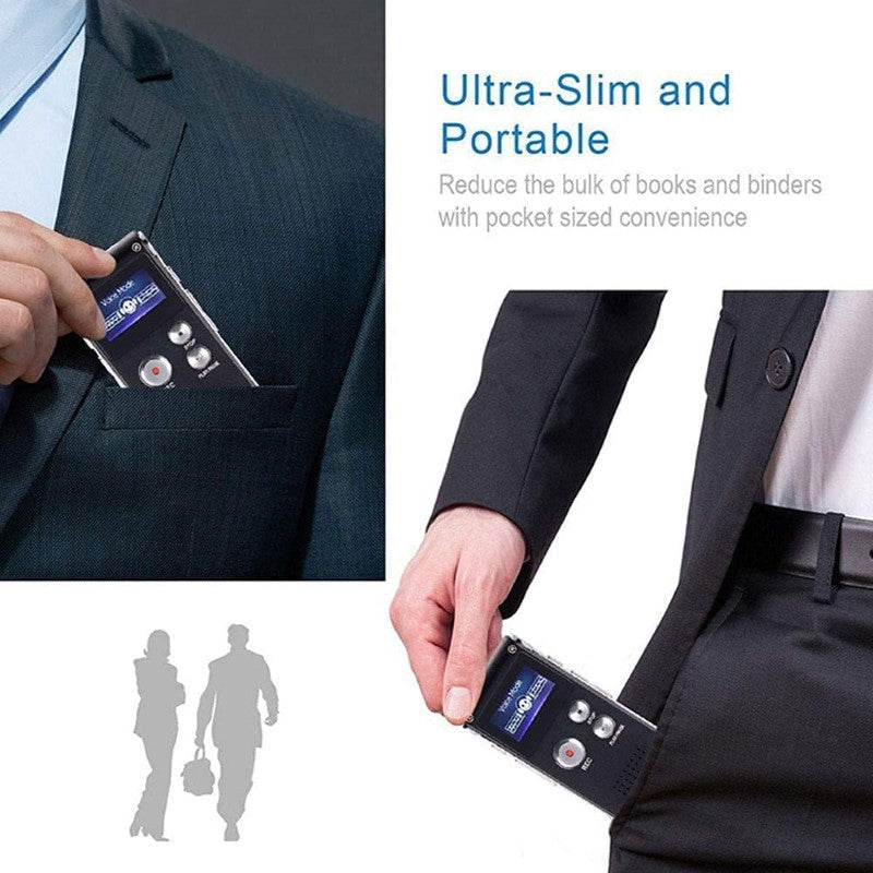 Solid Spikes 8GB Digital Voice Recorder – Audio MP3 Player, Rechargeable LCD Sound Dictaphone Device