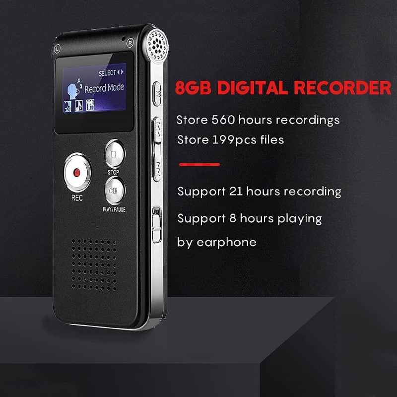Solid Spikes 8GB Digital Voice Recorder – Audio MP3 Player, Rechargeable LCD Sound Dictaphone Device