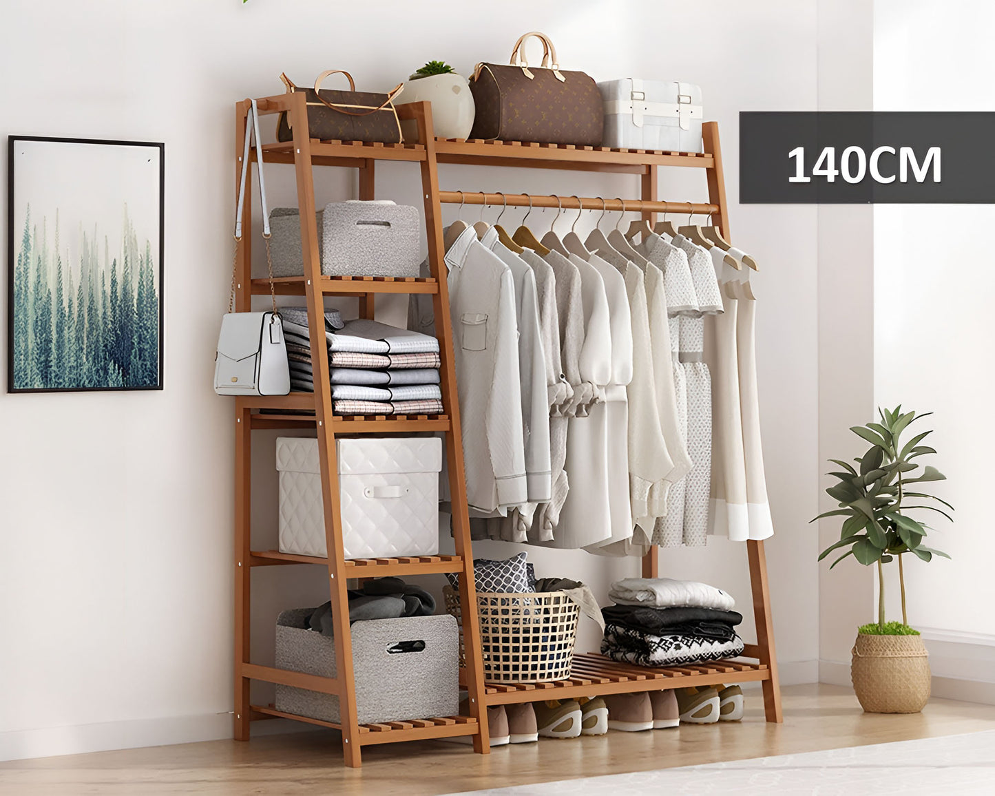 Freestanding Coat Clothing Garment Rack with Storage Shelf, 5-Tier Clothes Organizer Shelf with Shoe Rack for Household Retail
