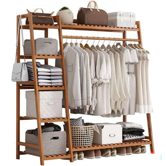 Freestanding Coat Clothing Garment Rack with Storage Shelf, 5-Tier Clothes Organizer Shelf with Shoe Rack for Household Retail
