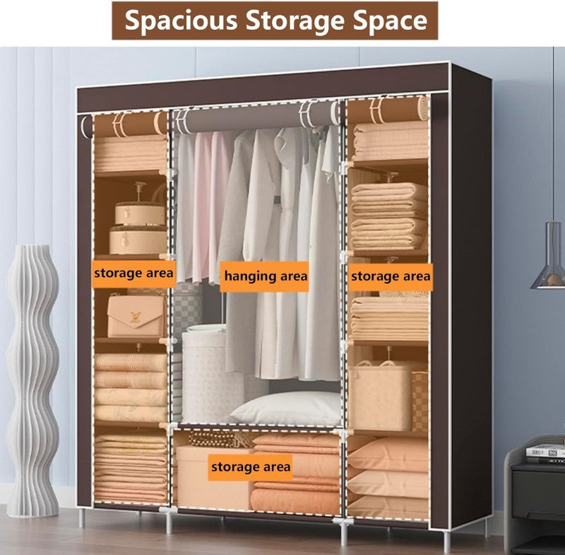 Portable Closet Wardrobe – Large Fabric Storage Organizer with Shelves and Hanging Rod
