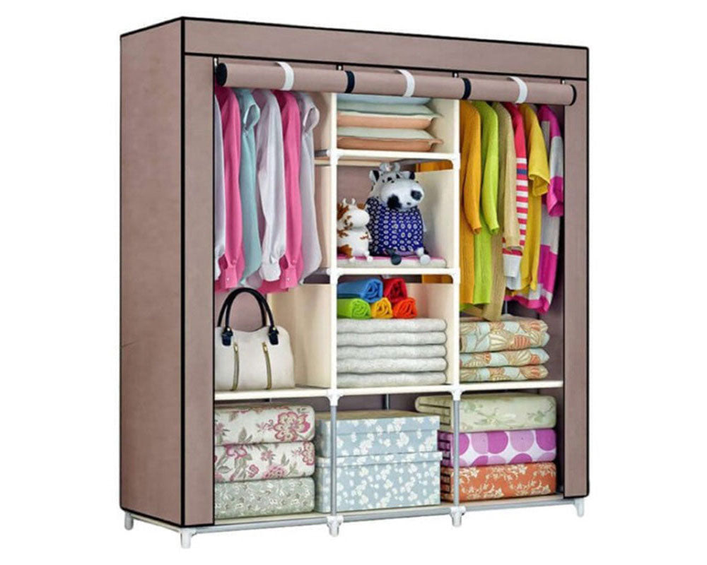Cloth Wardrobe for Bedroom – Portable Closet Storage Organizer with Hanging Rod and Dust-Proof Cover