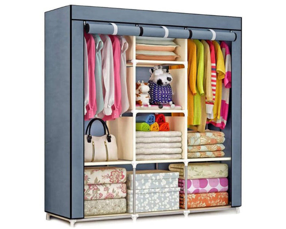 Portable Wardrobe Organizer – Large Fabric Closet Storage with Steel Frame and Dust Cover