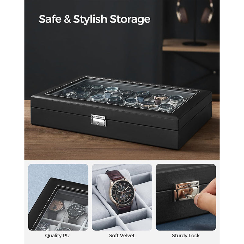 24 Slot Watch Box Organizer, Watch Display Case, Jewelry Display Case