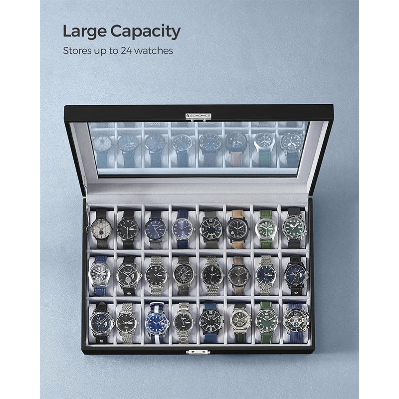 24 Slot Watch Box Organizer, Watch Display Case, Jewelry Display Case