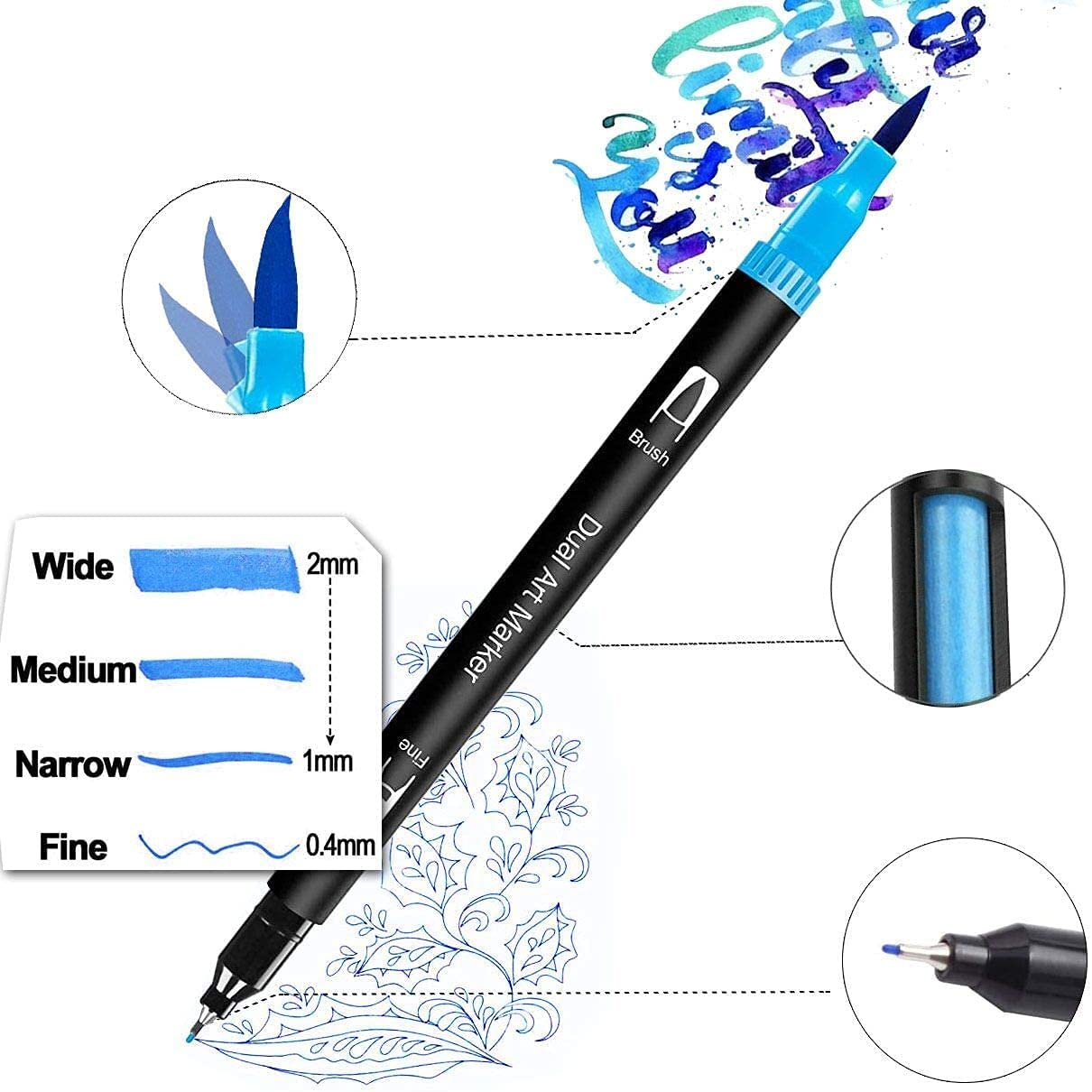 60 Piece Dual Tip Watercolour Marker Pen Set