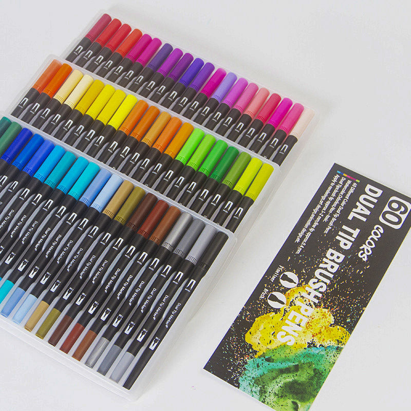 60 Piece Dual Tip Watercolour Marker Pen Set