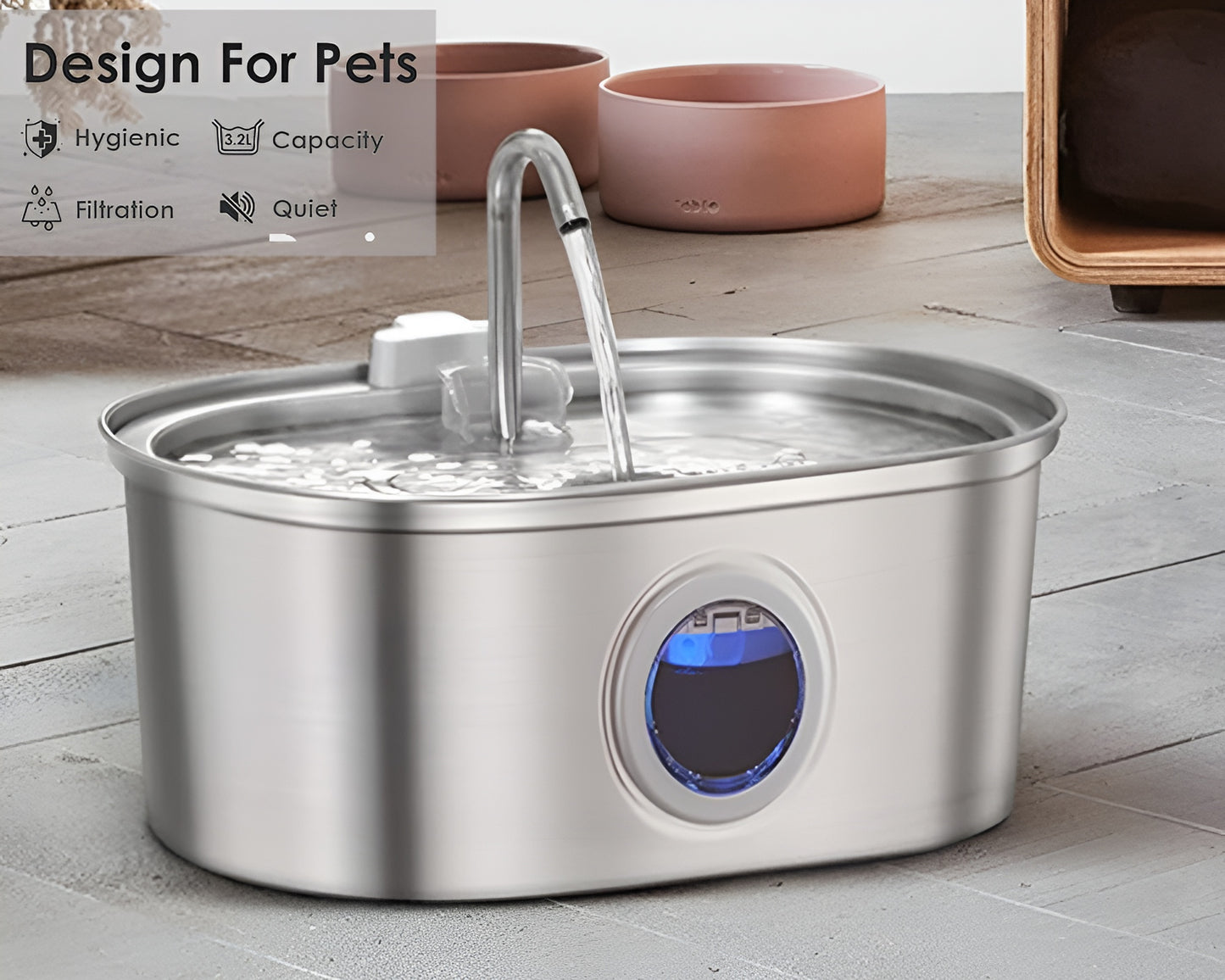 Stainless Steel Cat Water Fountain - 3.2L Water Dispenser with Dual Filter System
