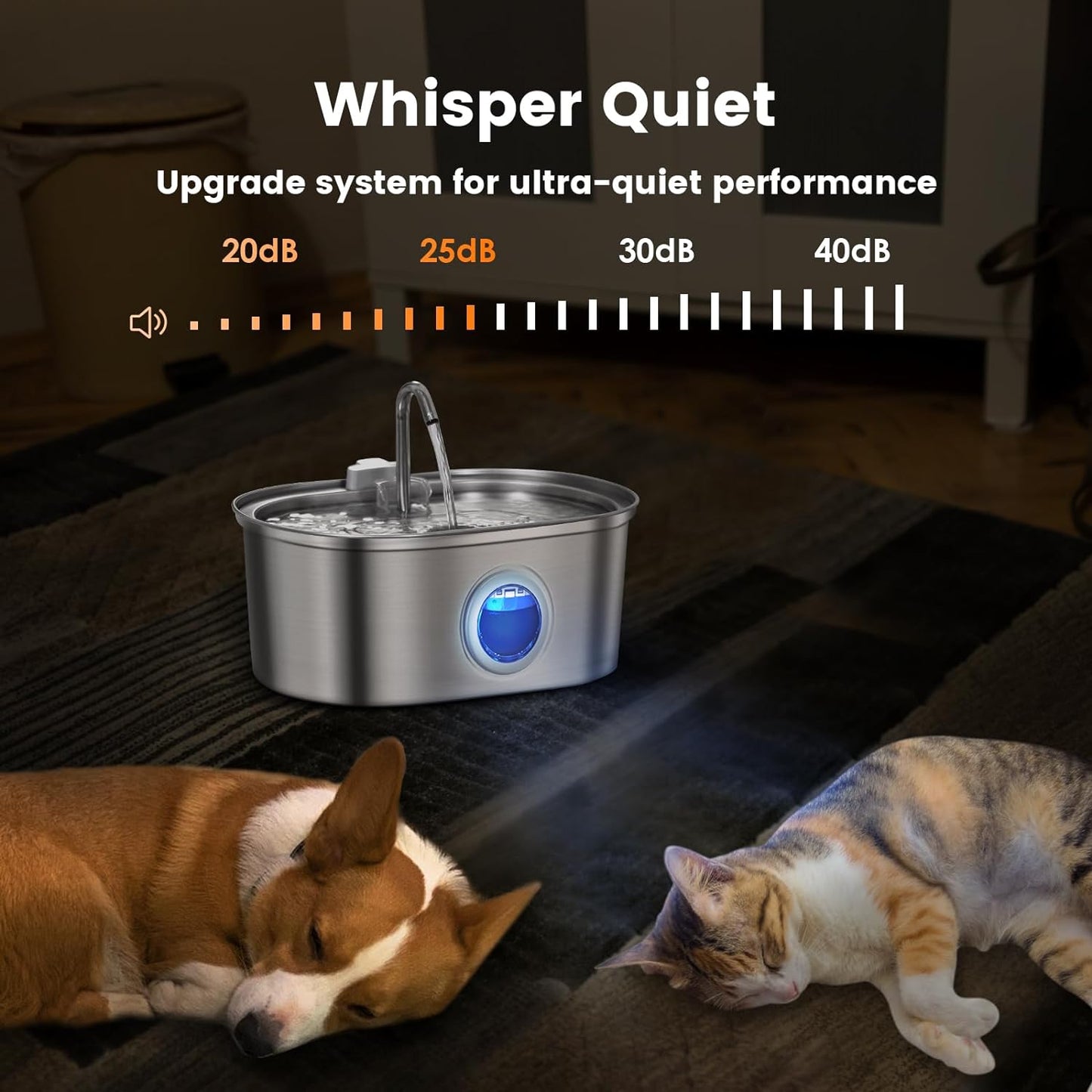 Stainless Steel Cat Water Fountain – 3.2L Water Dispenser with Dual Filter System