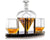 Whiskey Decanter Diamond Shaped With 2 Diamond Glasses & Mahogany Wooden Holder