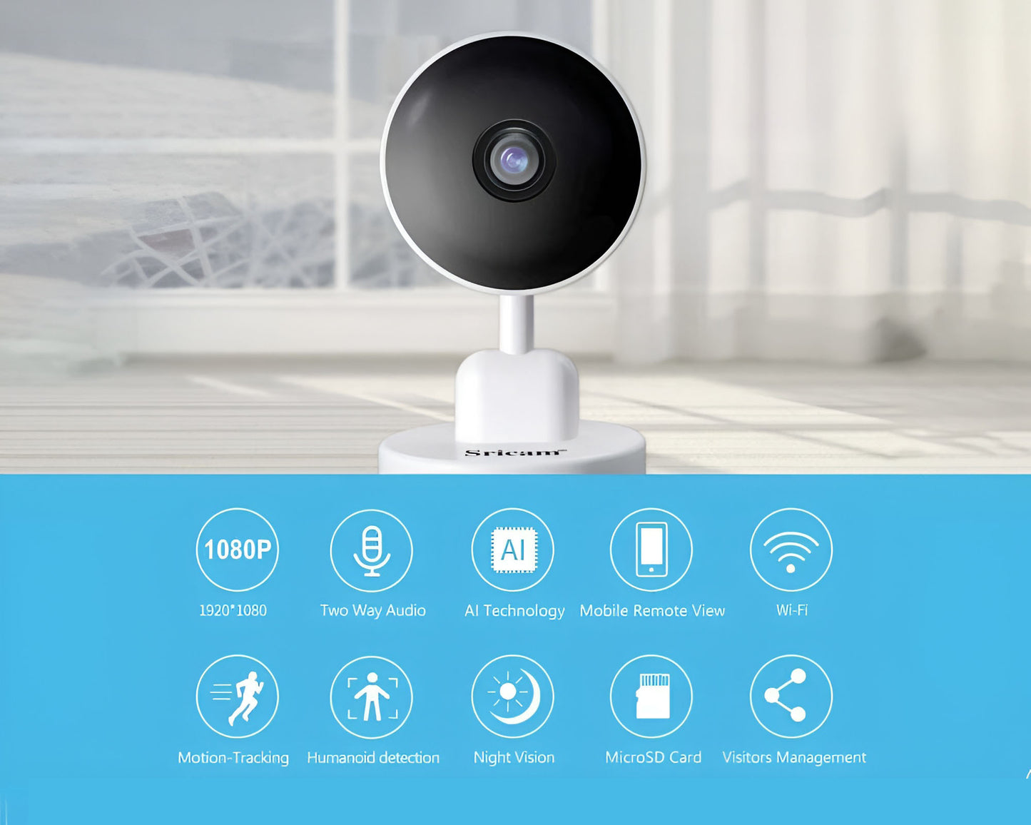 1080P AI Smart WiFi Wireless Security Camera - Motion Tracking with Two-Way Audio