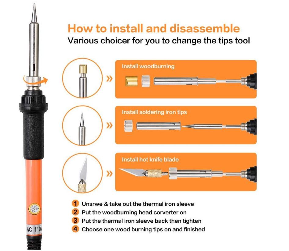 Wood Burning Kit Temperature Soldering Pyrography Pen Tips For Wood Burning, Soldering, Carving, Embossing