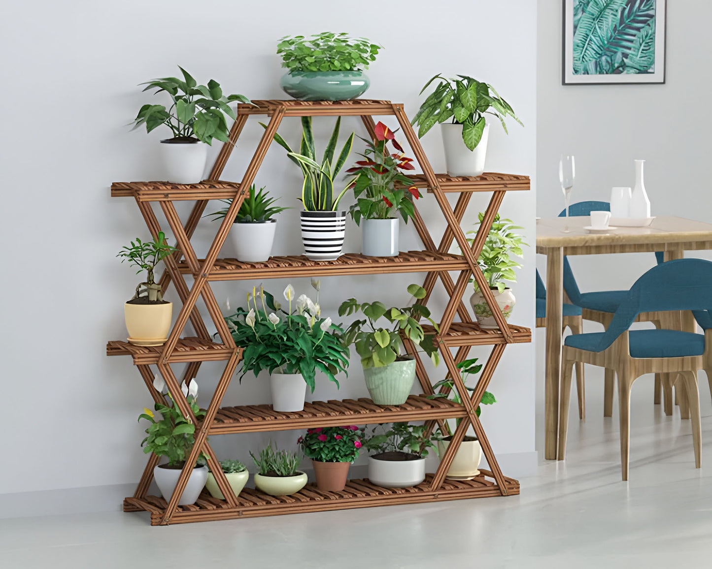 6-Tier 15 Pots Wooden Plant Flower Display Stand Wood Shelf Storage Rack Holder Succulents Planter for Garden Patio Balcony