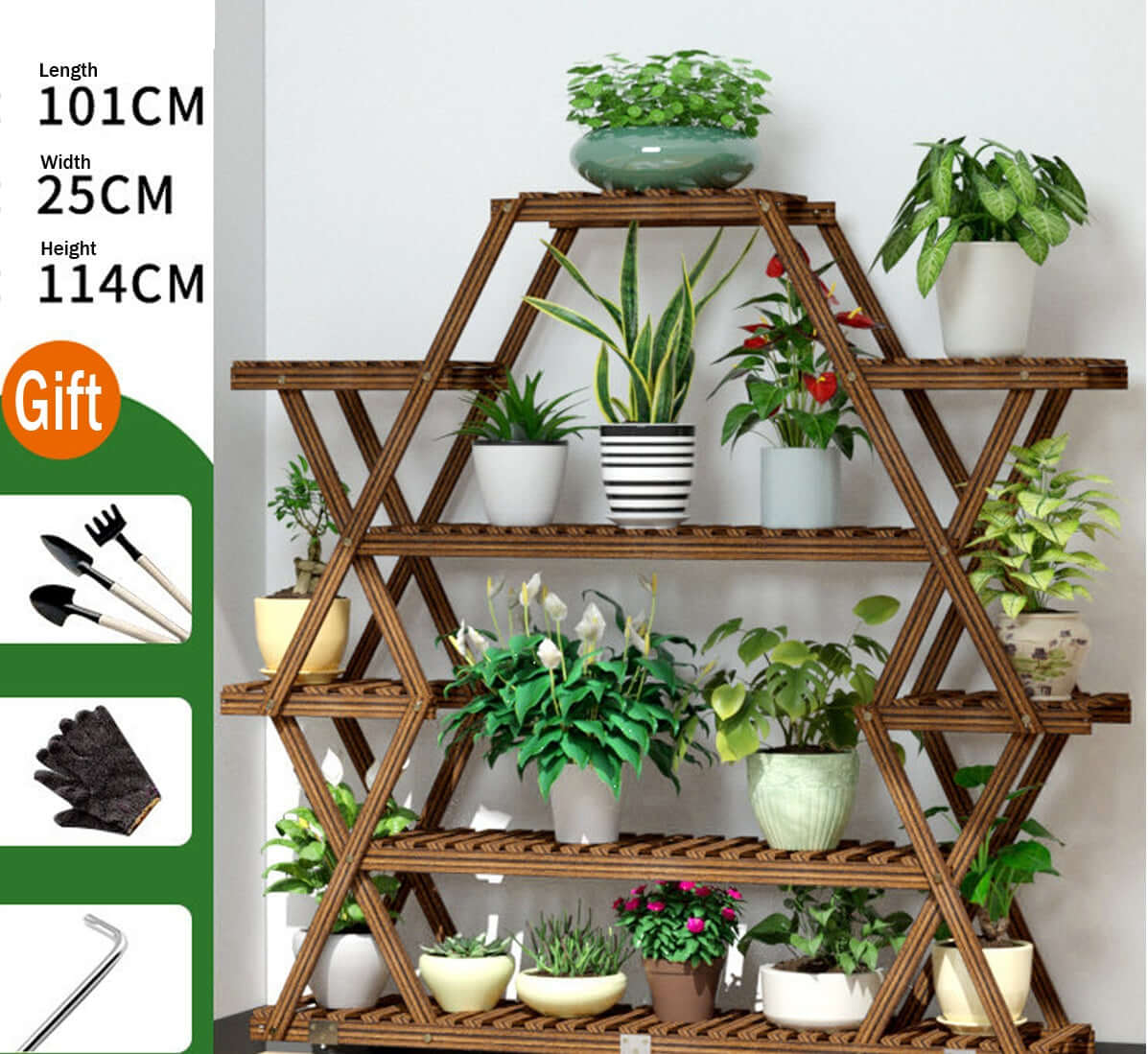 6-Tier 15 Pots Wooden Plant Flower Display Stand Wood Shelf Storage Rack Holder Succulents Planter for Garden Patio Balcony