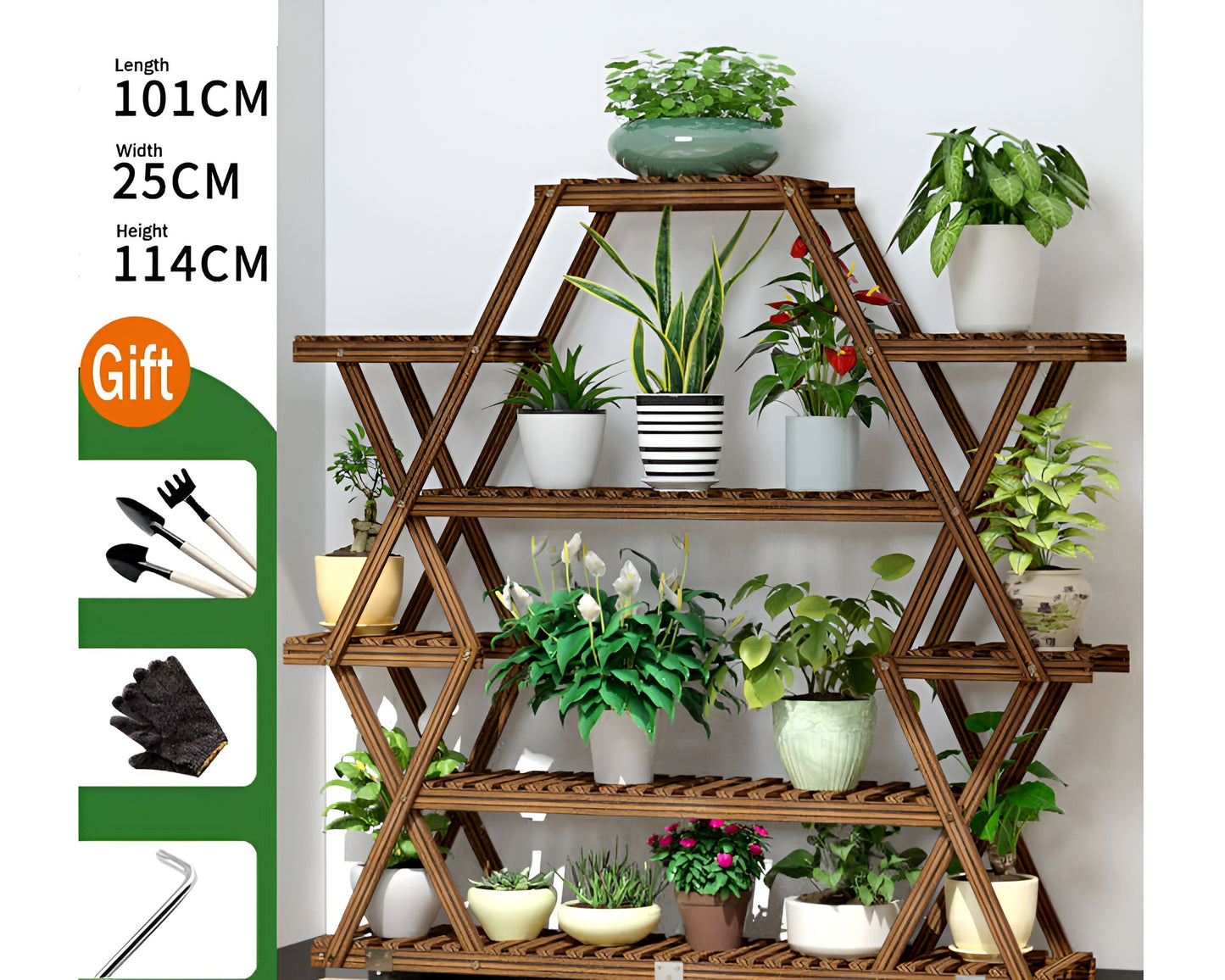 6-Tier 15 Pots Wooden Plant Flower Display Stand Wood Shelf Storage Rack Holder Succulents Planter for Garden Patio Balcony