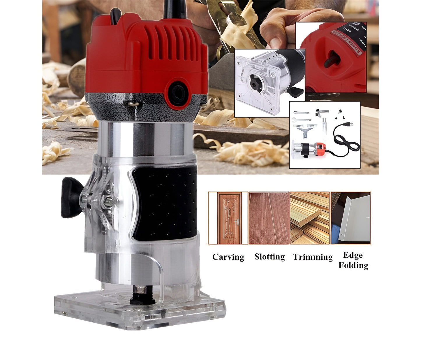 Wood Trimmer Router Tool – Compact Handheld Woodworking Router for Cutting, Trimming, and Joinery