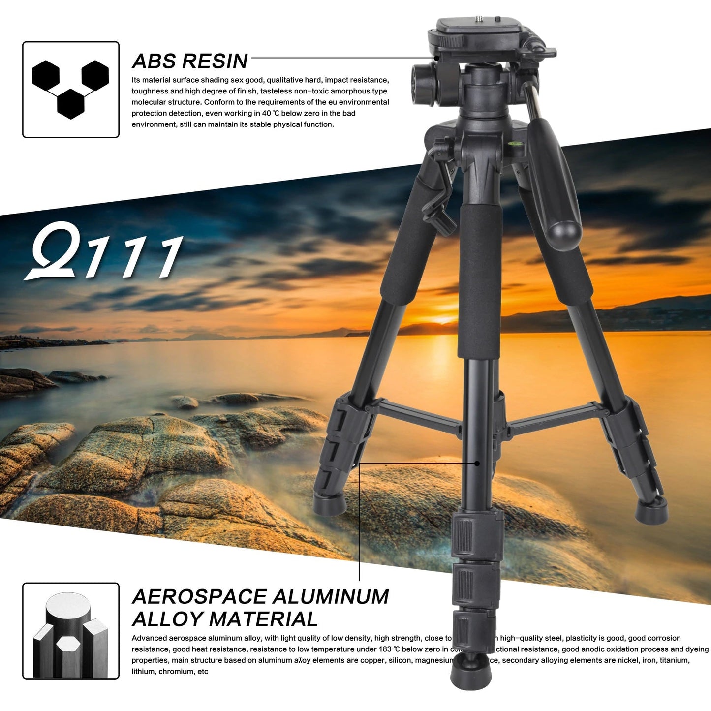 ZOMEI Q111 Tripod for DSLR Cameras – Lightweight Travel Tripod with Pan Head & 360° Rotation