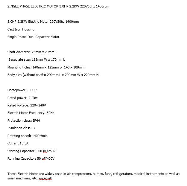 Electric Motor 3HP 2.2KW