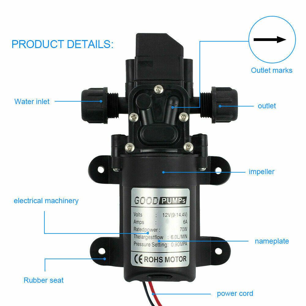 70W Water Pump 6L/Min 12V 130PSI High Pressure Self-Priming for Caravan, Camping, Boat – Durable and Versatile Pump