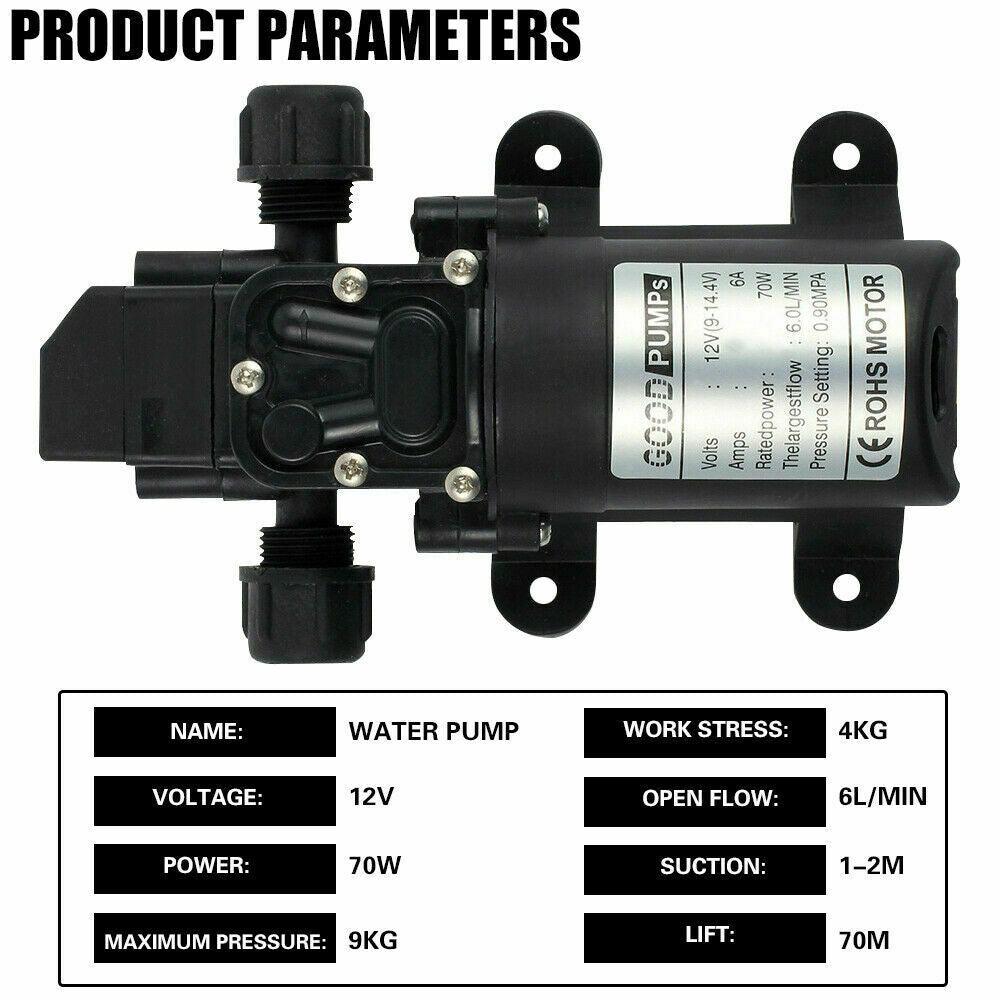 70W Water Pump 6L/Min 12V 130PSI High Pressure Self-Priming for Caravan, Camping, Boat – Durable and Versatile Pump