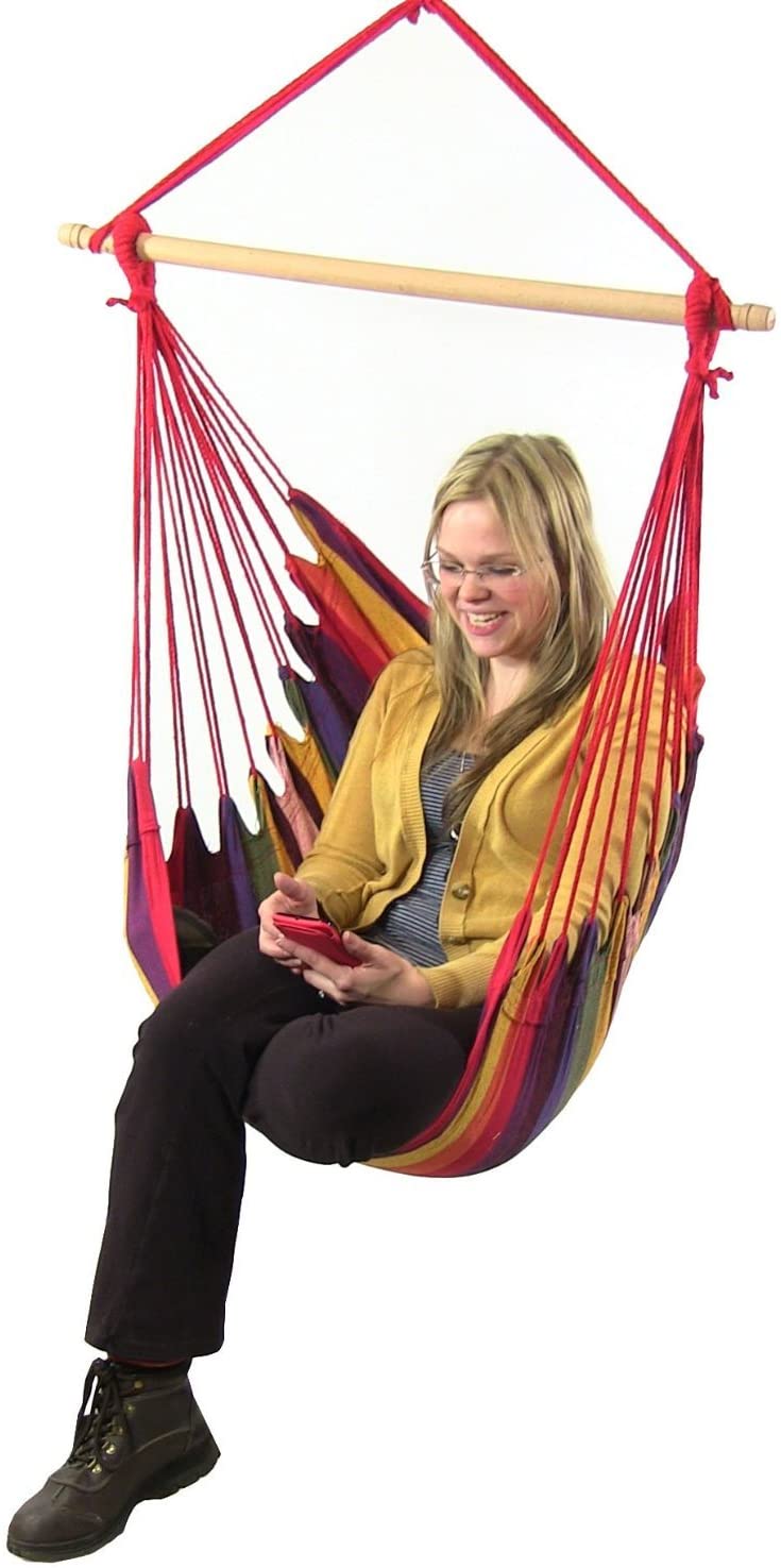 Hanging Rope Hammock Chair Porch Swing Seat, Hammock Net Chair Swing, Cotton Rope Porch Chair for Indoor, Outdoor, Garden, Patio, Porch, Yard